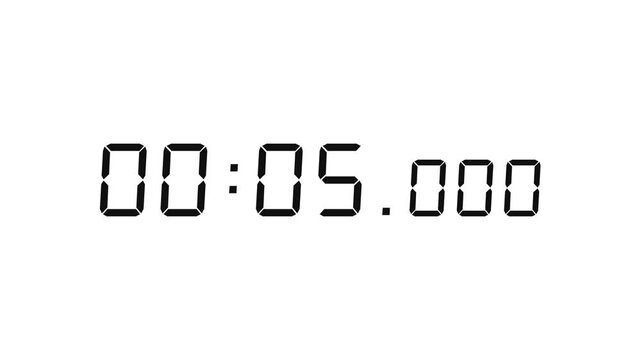 7 digits black digital countdown timer starting at 00:10:00 (10 seconds) on white background, featuring crisp seven-segment numerals with minutes, seconds, and milliseconds displayed prominently.