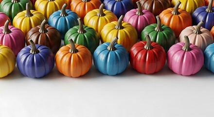Fototapeta premium Colorful pumpkins in various hues on a light gray surface