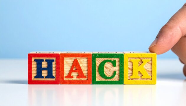 Colorful Alphabet Blocks Spelling HACK with Blue Background