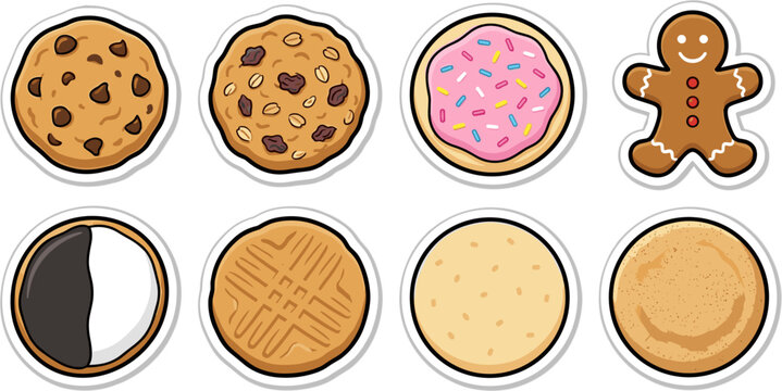 Collection of assorted sweet cookie sticker icons isolated on white background vector illustration