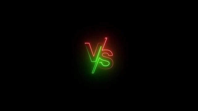 glowing neon VS versus bars icon animation on black background. Versus vs bars icon. blue color vs game match team challenge sign symbol. neon versus for sports and fight competition. 
