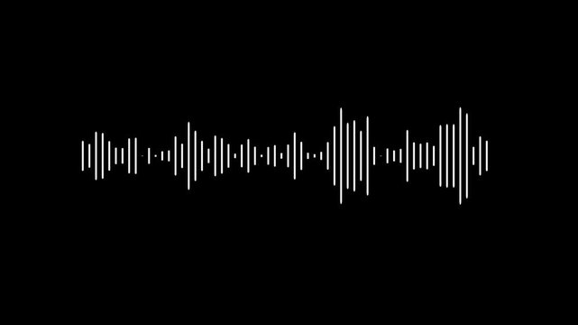 Music equalizer, audio waves or sound frequency,  Audio waveform with frequency animated lines. 4k abstract music sound wave or audio wavefrom isolated on black background. Audio wave digital frequenc