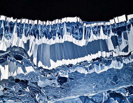 Scanning electron microscope metal fracture surface, blue crystalline industrial texture