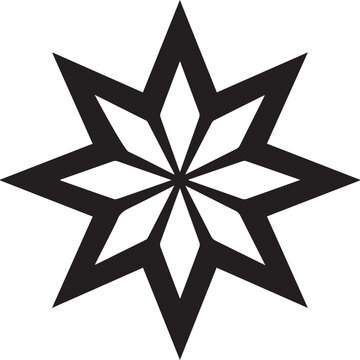 Eight pointed black star icon with geometric diamond cutouts ideal for modern logo design.