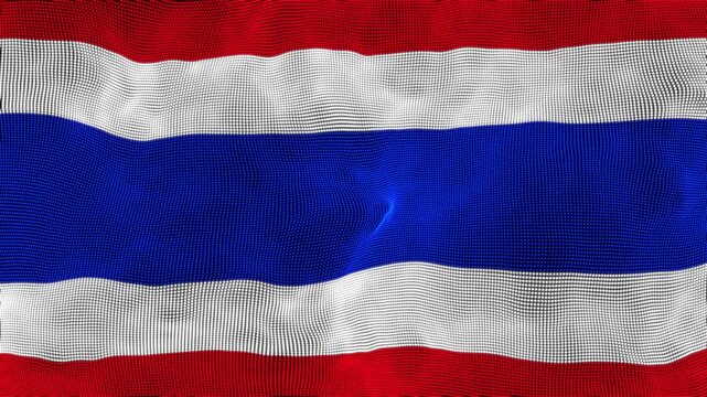 Realistic Thailand Thai National Flag Ripple Animation with Red White and Blue Stripes. Seamless Loop of Thailand Flag Trairanga Waving Against Blue Sky