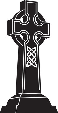 Decorative Celtic Cross Stone Monument Silhouette with Gaelic Knot Pattern , Generative Ai