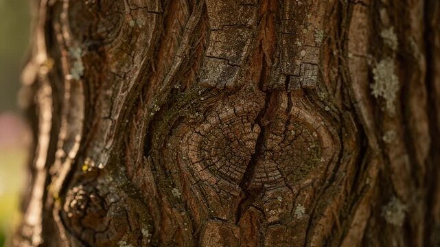 Close up of textured tree bark showing natural patterns and cracks in forest environment