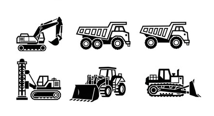 Construction Vehicles Line Art - Excavator, Dump Truck, Bulldozer Illustrations. © Wahyu