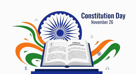 Vector illustration of Constitution Day with book and Indian flag design elements