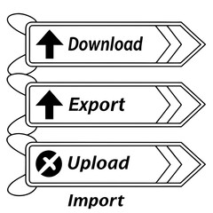 Fototapeta premium Series of directional sign boards with download export upload and import text labels for website navigation and file management interface design