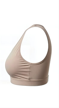 Beige racerback bra isolated on a clean white background, showcasing a sleek and modern design with smooth fabric and seamless edges