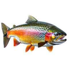 Fototapeta premium A stunningly vibrant rainbow trout, showcasing its iridescent scales and striking colors against a deep black background.