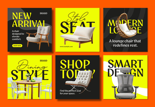 Modern Furniture Sale Social Media Carousel Template Pack