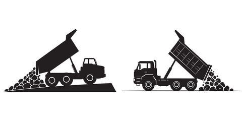 Dump Truck Icons: Loaded and Unloaded Positions Vector Illustration eps 10 © Md