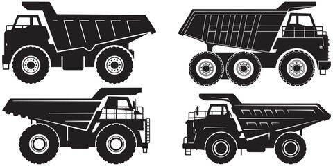 Two large dump trucks in silhouette, flat design vector illustration eps 10 © Md