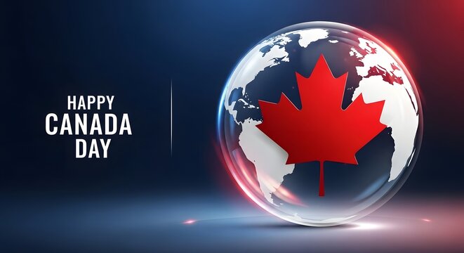 Vibrant canada day globe with maple leaf emblem celebrating national pride