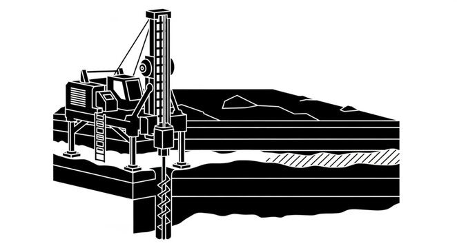 Drilling Rig Illustration - Soil Sampling and Geological Exploration.