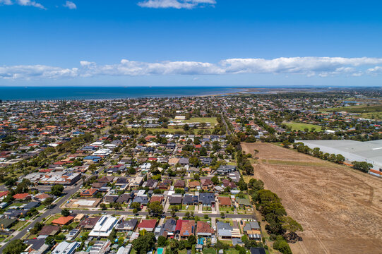 Altona aerial view of residential suburb and coastline, Melbourne, Victoria, Australia