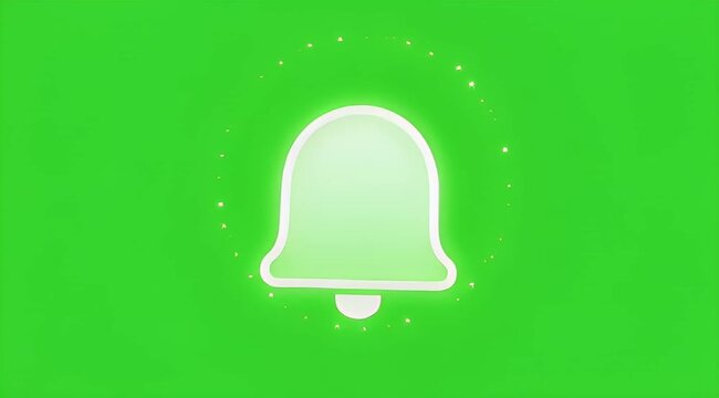 Glowing green bell icon with sparkling elements on a solid background