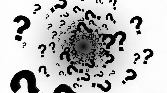Abstract vortex of question marks creates a sense of mystery and inquiry.