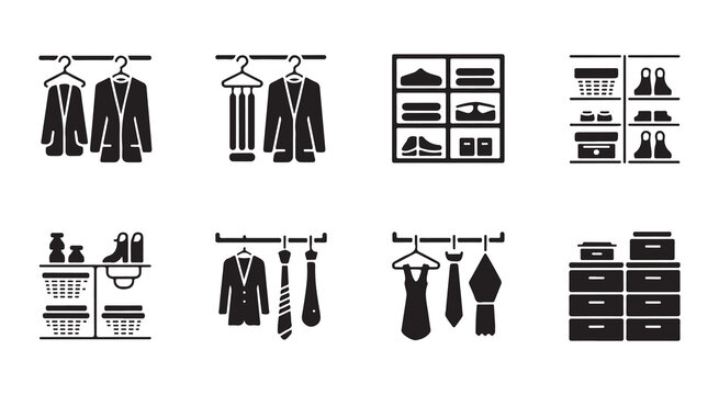 Wardrobe line icon set collection, clothes and accessories outline simple vector glyph style pictograms