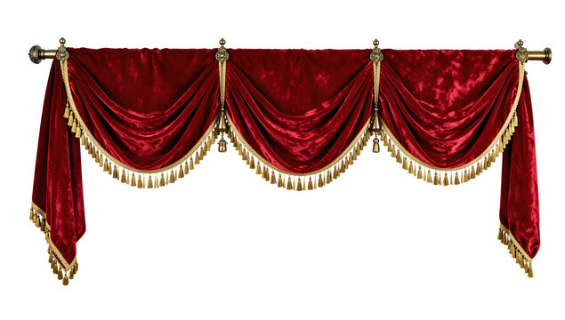 Majestic Velvet Drapery: Luxurious velvet drapes cascade gracefully, adorned with golden embellishments, embodying elegance and sophistication. The rich textures and colors bring an air of opulence.