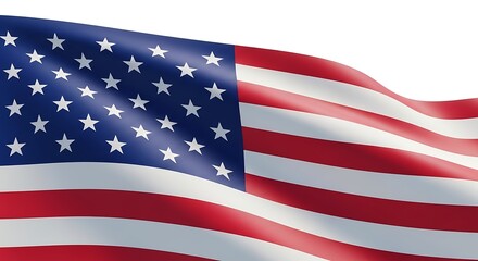 Fototapeta premium American flag waving isolated on white background with red white and blue colors