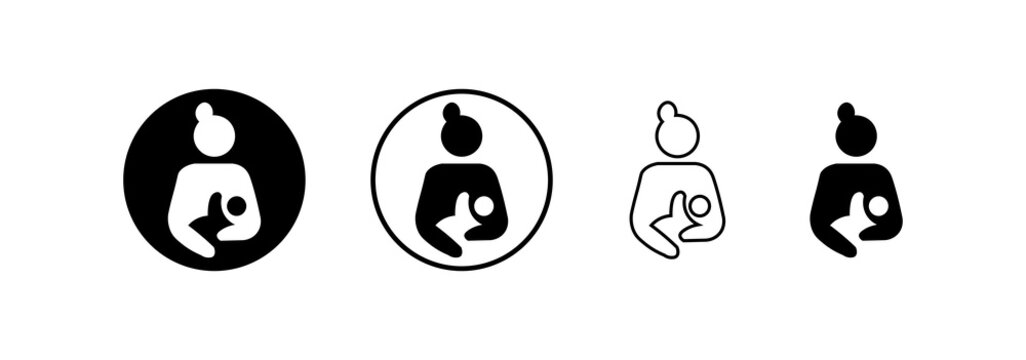 Breastfeeding icon set. Breastfeeding mother icon design. Mother giving breast milk to baby. Illustration.