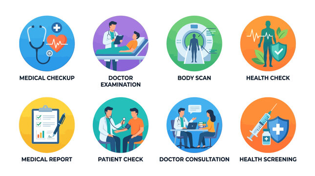 Doctor performing vector medical checkup on patient in clinic