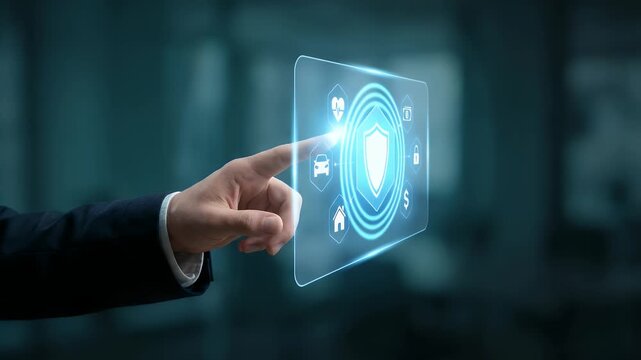 A confident business professional presents a glowing ISO certification globe, with a slow zoom in and gentle ambient motion of office lights, creating a cinematic, engaging atmosphere for corporate tr