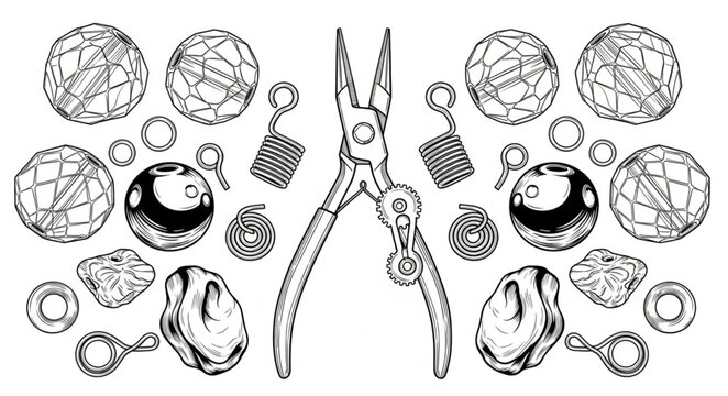 Jewelry Making Tools and Components - Pliers and Assorted Beads.