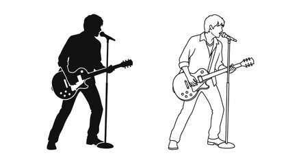 Two musicians performing with guitars and microphones a striking silhouette © MdShifulIslam