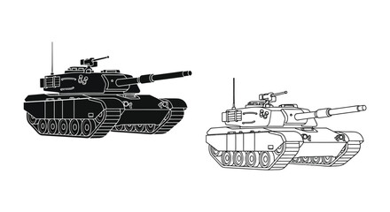 Detailed illustration of military tanks in black and white a striking silhouette © MdShifulIslam