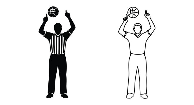 Two basketball referees signaling fouls in a striking black silhouette