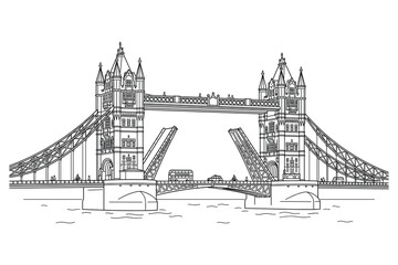 Obraz premium London Tower Bridge in Art: An illustration captures the iconic Tower Bridge of London, depicting its grandeur with precision and artistry. A symbol of engineering marvel.