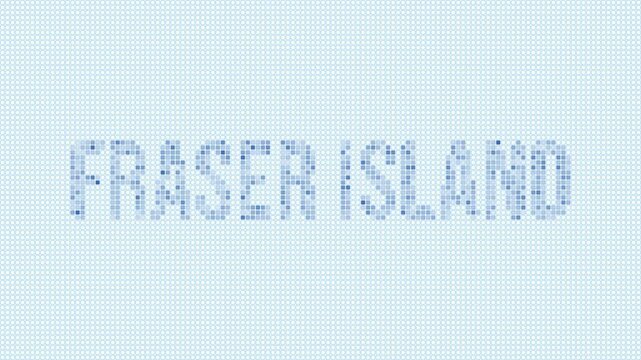 Fraser Island dotted map animation. Digital style shape of Fraser Island with title. Blue dots appear with flickering effect. Australia. Modern Intro, outro, title, logo video.