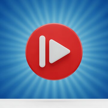 Play button icon on blue background with white rays  play button symbol for video or music player interface