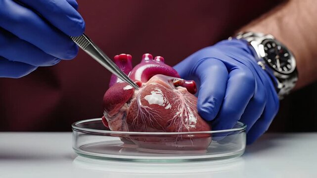 Medical Professional Examining Human Heart Specimen in Laboratory