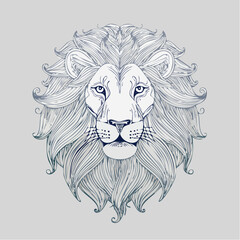 Obraz premium Majestic and detailed illustration of a lion's head, featuring an intricately stylized mane with flowing lines, embodying strength and regal elegance in a decorative art style