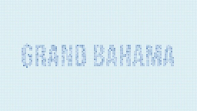 Grand Bahama dotted map animation. Digital style shape of the island. Grand Bahama shape and title blue dots appear with flickering effect. Bahamas. Modern Intro, outro, title, logo video.