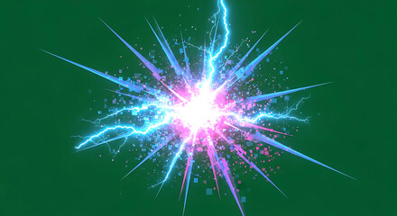 Obraz premium Vibrant digital energy explosion with lightning effects on a versatile green screen for visual effects compositing