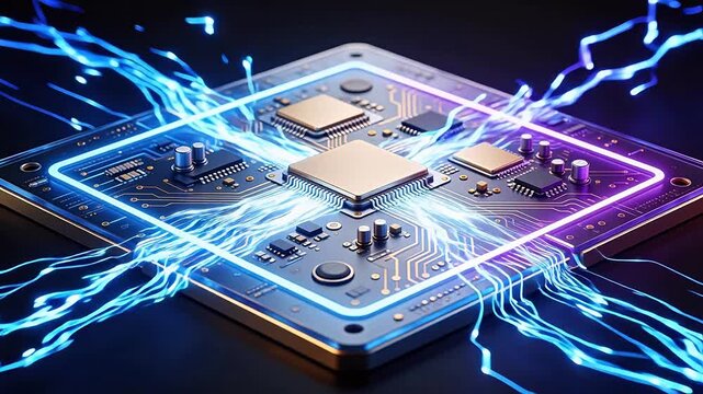 Electronic circuit board with glowing lines