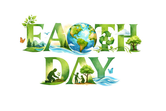 Earth day typography art and awareness poster banner concept for background.