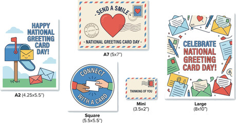 Obraz premium A collection of assorted greeting cards and postal elements illustrates the celebration of National Greeting Card Day.