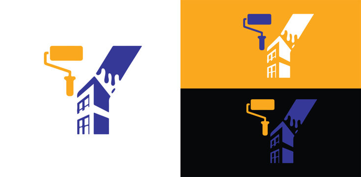 Painting Logo Design Letter Y with Roller and Building. Y logo design

