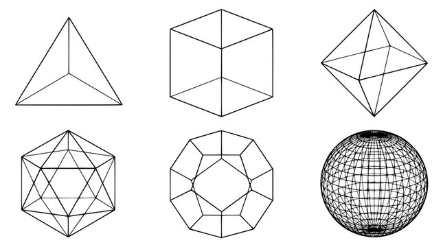 Geometric shapes and polyhedra in vector graphic illustration form