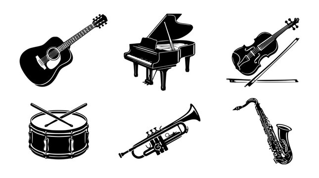 Various musical instruments in a vector graphic illustration