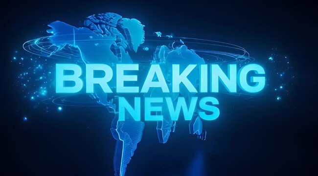 futuristic digital breaking news graphic design with glowing world map effect