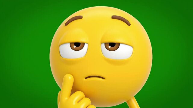 Thinking Emoji Character on Green Screen Background for Business and Digital Media Use