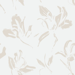 Beige And White Botanical Floral Pattern Design Textile Print Fashionable Flower Repeat For Homeware Elegant Surface Design Neutral Color Palette Artistic Floral Background © Siu-Hong Mok